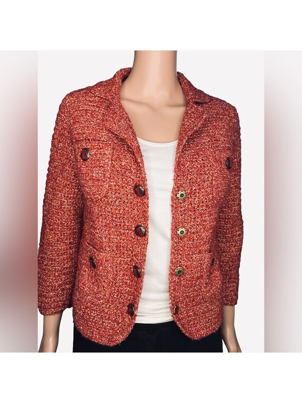 Cynthia Steffe Coral Tweed Blazer Small Knit